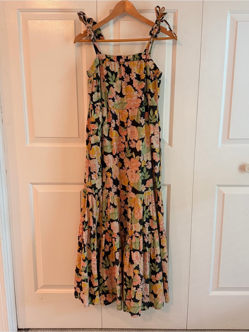 Anthropologie Black Floral Maxi Dress with Pink, Yellow & Green Print - Picture 5 of 10
